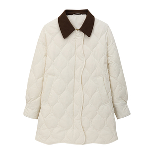 商场同款2025冬季新款韩版宽松中长款菱形格羽绒服女轻薄90白鸭绒