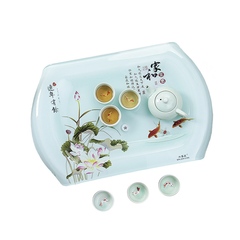 优嘉客厅一体弯脚大号琉璃茶盘