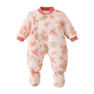 婴儿纯棉花棉衣连脚连体衣冬季保暖棉服宝宝夹棉包脚哈衣连身棉裤