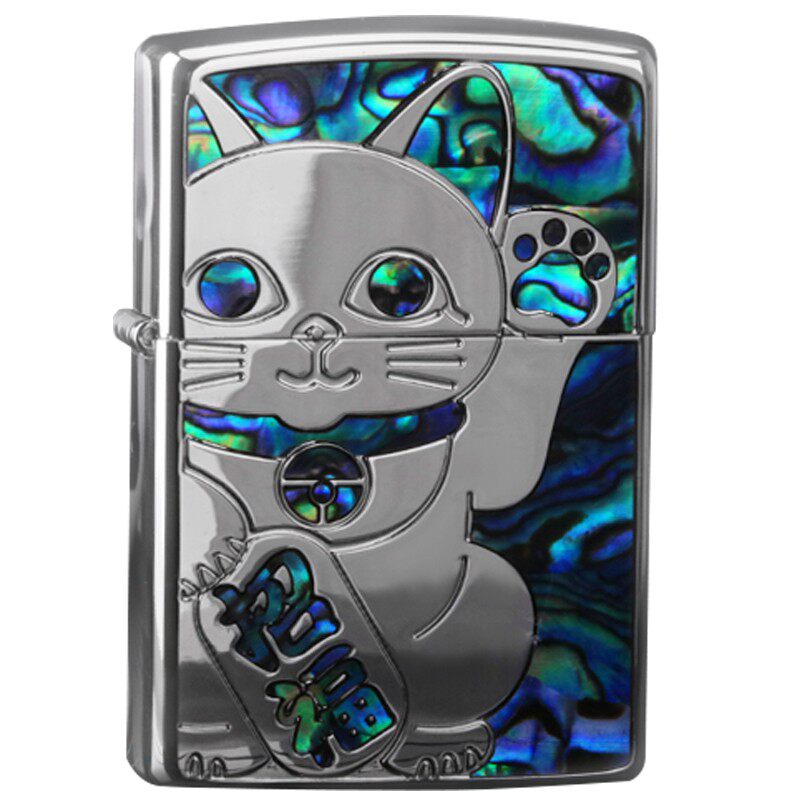 ZIPPO打火机防风招财猫天然贝壳