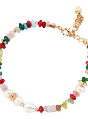 彩色天然石串珠女叠戴手链多巴胺