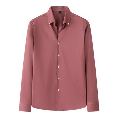优雅意式扣领酒红色衬衣