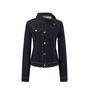 Goosfir 原创设计新款斜领扣修身显瘦收腰牛仔外套短款原牛色夹克