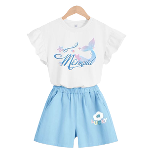 真维斯童装女童夏季套装儿童夏装两件套纯棉短袖多巴胺女孩运动服