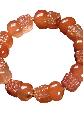 天然红兔毛水晶财运貔貅手链男女