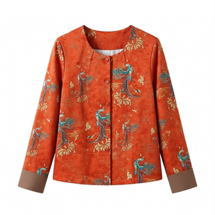 新中式复古刺绣圆领短外套女春秋高端提花唐装开衫上衣小香风外搭