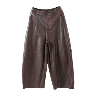 植鞣羊皮真皮高腰松紧腰百搭休闲哈伦裤阔腿裤八分裤皮裤2025新款