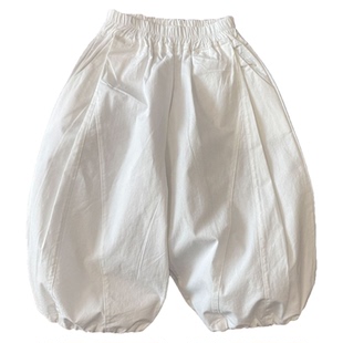 儿童裤子夏季薄款防蚊裤纯色拼接男女童灯笼裤宝宝束脚裤休闲长裤