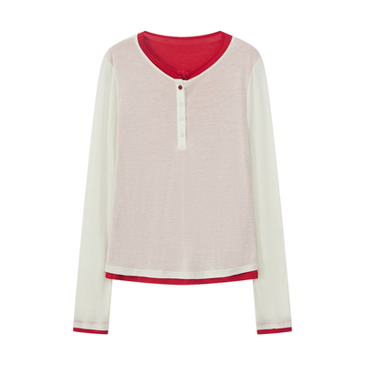 莱赛尔凉感假两件修身打底T恤女