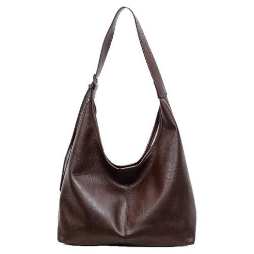 松弛感复古棕色包包2025新款时尚简约女士单肩包大容量通勤托特包