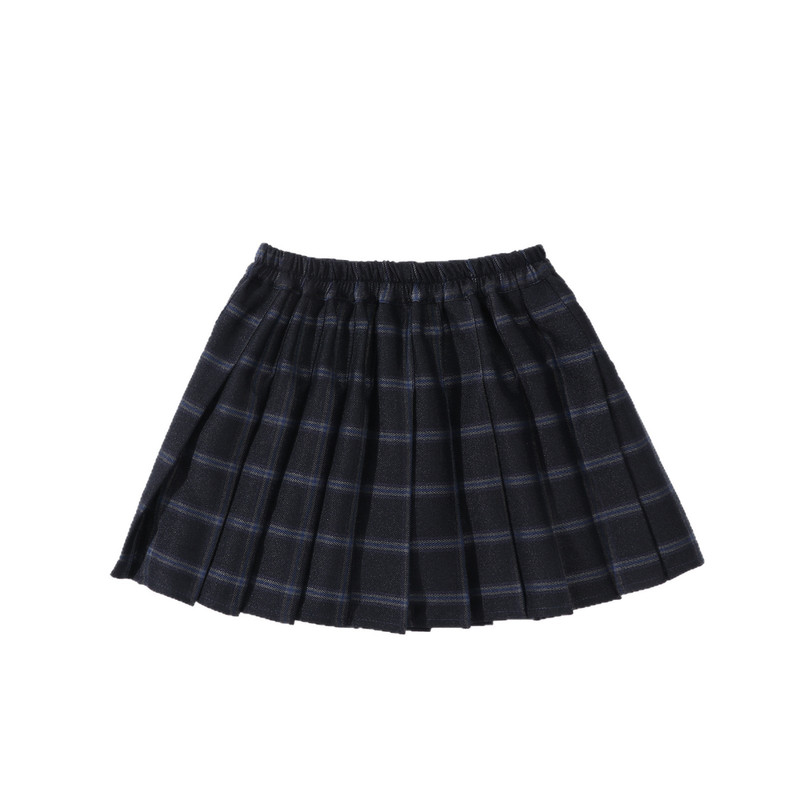 女童蓝格子百褶半身裙夏季款短裙