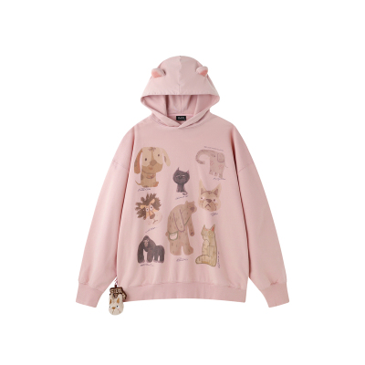 BJHG动物插画连帽重磅潮美式卫衣