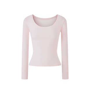 Byu run 新款沙漏腰U领修身长袖瑜伽罩衫T恤女速干运动打底衫上衣