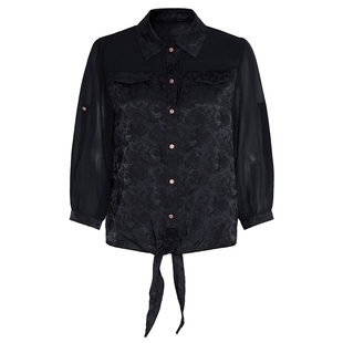 马天奴2026春夏新款黑色提花翻领单排扣衬衫衬衣绑带上衣气质时尚