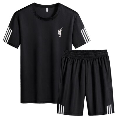 保罗夏季三条杠两件套运动套装男