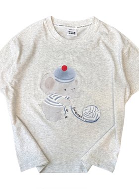 iaiammo | 26SS「插画师合作」男女中大童装插画线团小象 短袖T恤