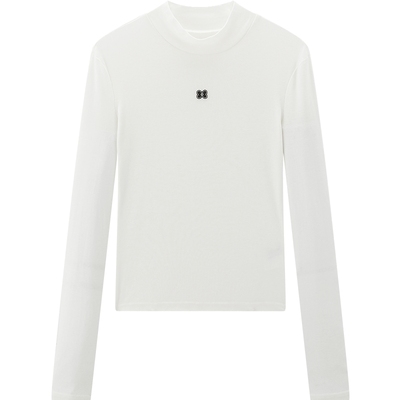 乐町天丝羊毛打底衫秋冬新款蝴蝶花翻领长袖T恤修身高领内搭上衣