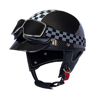 摩托车头盔碳纤维超轻夏天瓢盔3C四季巡航机车男女复古半盔哈雷盔