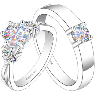 银999纯银戒指莫桑钻结婚对戒情侣一对闭口戒钻戒婚戒结婚情侣款