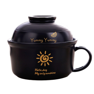 陶瓷饭碗饭盒可微波炉学生宿舍用碗筷套装泡面杯泡面碗带盖把汤碗