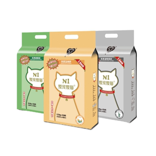 N1爱宠爱猫豆腐猫砂除臭不粘底低尘快速结团2mm颗粒6.5kg*3包