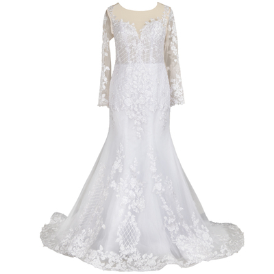 蕾丝修身超仙小拖尾草坪主婚纱