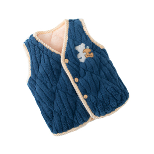 儿童马甲女童加绒春秋睡衣坎肩法兰绒男童珊瑚绒保暖背心夹棉上衣