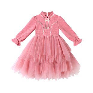 女童连衣裙秋冬公主裙2024新款小女孩洋气公主冬季儿童网纱蓬蓬裙