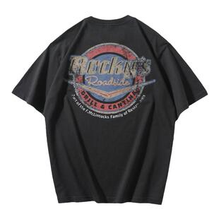 美式复古印花短袖t恤男纯棉宽松潮牌大码半袖男生圆领体恤潮夏季