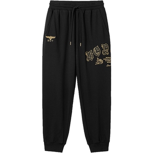 BOYLONDON男女同款长裤金色logo印花舒适百搭束脚裤N15802