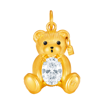 明牌珠宝泰迪爱兰联名IP系列硬金项坠 足金小熊锆石吊坠ASY0731