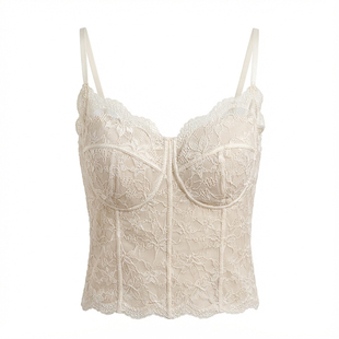 2025秋冬磨毛法式蕾丝纯欲吊带美背一体杯免穿文胸背心女修身显瘦