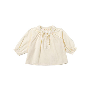 【新品】OAK FAMILY宝宝长袖宽松衬衫衬衣荷叶领上衣儿童纯棉T恤