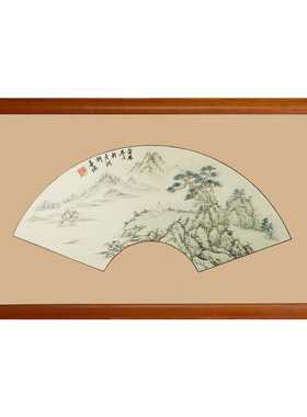 手绘宣纸卡纸扇形装饰山水国画