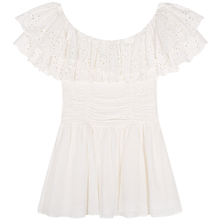 落落狷介特别漂亮掐腰小裙子白色刺绣一字肩连衣裙小个子2026新款