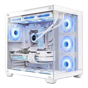 航嘉S980龙卷风无立柱海景房电脑机箱台式主机atx侧透白色360水冷