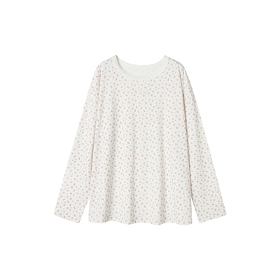 Uena白色碎花蕾丝贴布绣长袖T恤