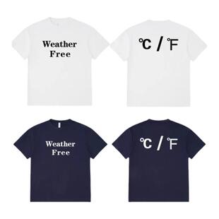 WeatherFree 夏季情侣装藏青白色短袖国潮t恤短袖男女字母印花