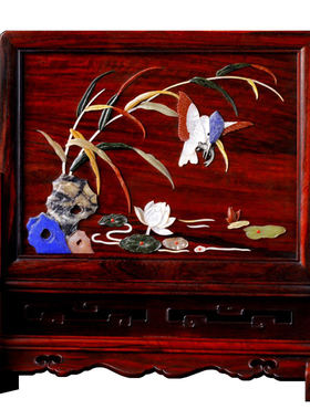 康御红小叶紫檀荷塘清韵插屏