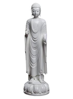戴玉堂陶瓷摆件《立莲观音北魏风格》林建平德化白瓷佛像客厅装饰