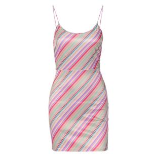 美式街拍甜辣少女V领吊带裙小性感露背条纹印花纯欲气质连衣裙 夏