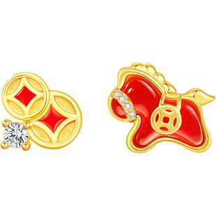 中国黄金珍尚银马年本命年耳钉纯银红玛瑙耳饰生日礼物送女友S925