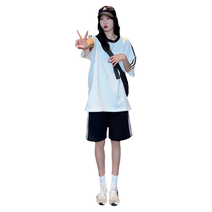 黑色侧边三条杠运动裤女2025年夏季女装新款短裤五分裤韩版裤子女