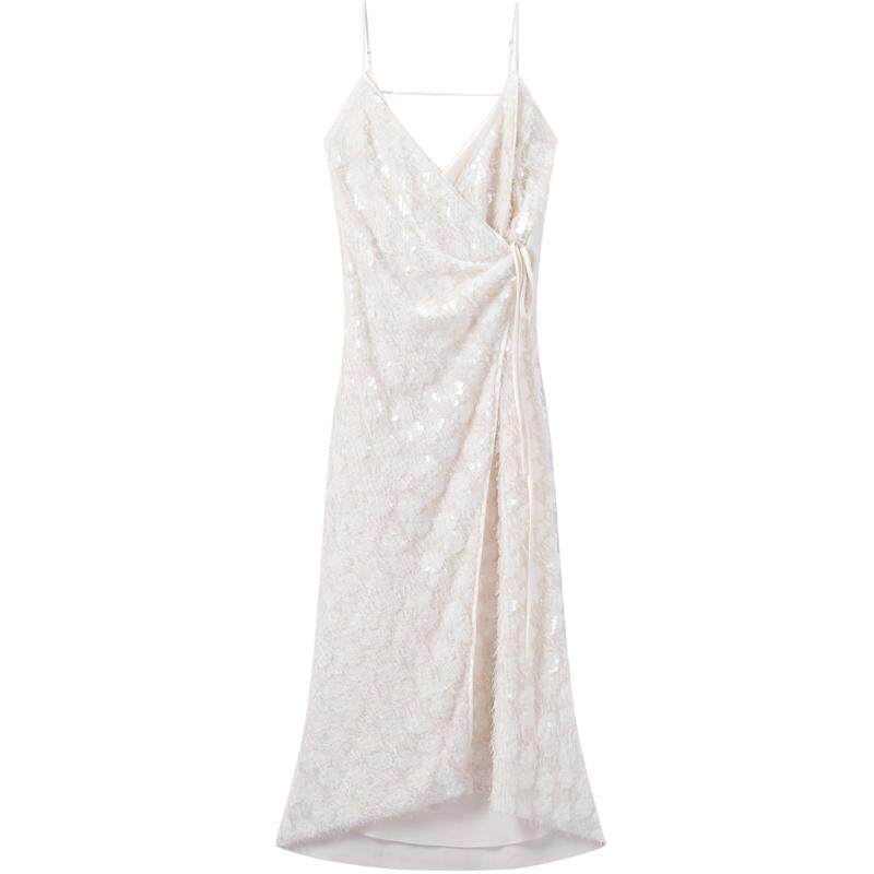 COMMEMOI流苏珠片系带连衣裙