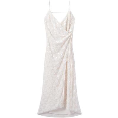 COMMEMOI流苏珠片系带连衣裙