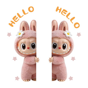 偷看可爱网红labubu拉布布家用爆款玻璃贴橱窗装饰美化防撞静电贴