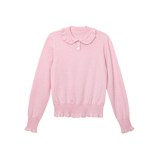 TOP家 温柔明媚 法式浪漫复古 俏皮木耳边软糯娃娃领羊毛针织衫