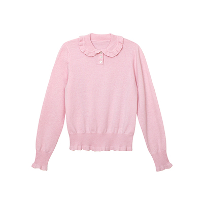 TOP家 温柔明媚 法式浪漫复古 俏皮木耳边软糯娃娃领羊毛针织衫