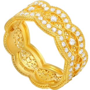 潮宏基非遗花丝风雨桥黄金钻石戒指足金戒圈手饰5G金高级感礼物