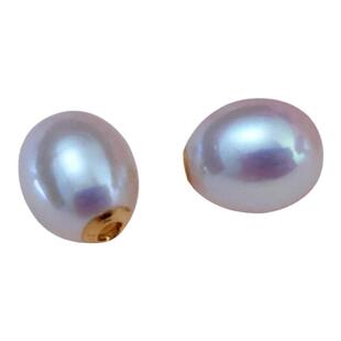 媲美akoya彩色白色天然淡水珍珠椭圆耳堵耳塞18K百搭耳线项链DIY